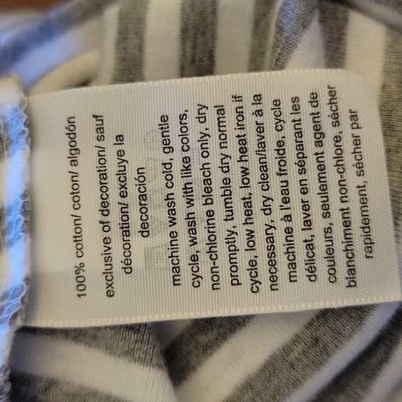 Tommy Hilfiger gray white stripe 3/4 sleeve round neck top blue trim top…SP EUC - Picture 9 of 11